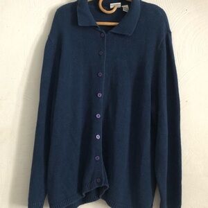 C.J Banks Sweater Women’s Size 2X Button Down Blue Collared GrannyCore‎